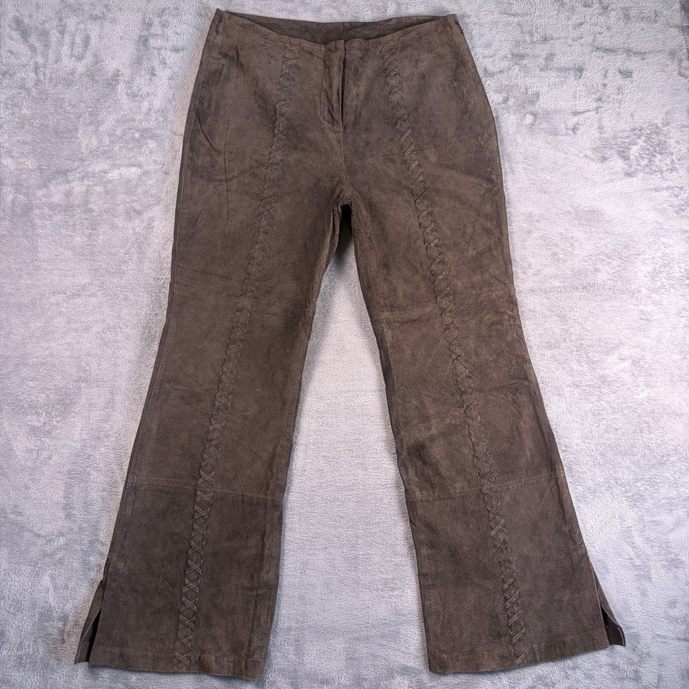 Marcelle Renee Leather Pants Women's 14 Brown Suede Flare Western Boho Y2K Indie